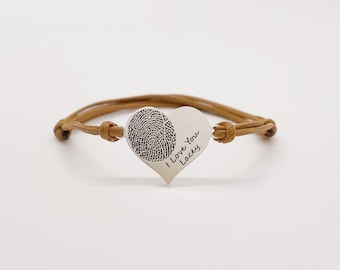 Custom Fingerprint Bracelet/ Leather Bracelets/Pet's nose print Engraved/Heart Charm Bracelets/Christmas Gift