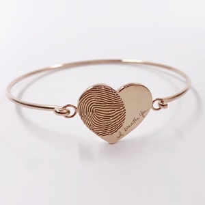 Custom Engraved Pet Nose Print Bracelet: 14k Gold Filled Heart Bangle