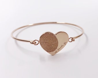 Pulseras de corazón/Pulsera de escritura personalizada/Pulseras de huellas dactilares/Pulseras de oro de 14k/Regalo perfecto para ella