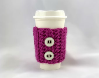 Cup Sleeve Hot pink fuschia cup cozy with white vintage buttons