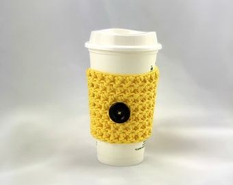 Cup Sleeve sunshine yellow cup cozy with wooden button