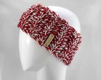 Headband red and white unisex ear warmer or ski band crochet