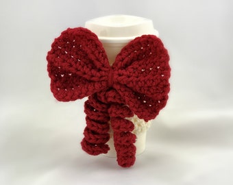 Cup Sleeve cream cup cozy with red bow