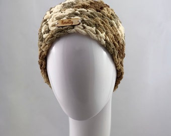 Extra warm beanie, cream and brown toque for fall and winter, teen to adult sized