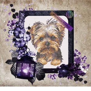 Cute Yorkshire Terrier Cross Stitch Pattern, Puppy Cross Stitch, Dog Needle Craft Pattern