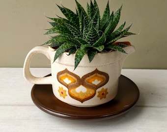 Lovely ceramic planter made from Royal Worcester Kalabar design Gravy boat/sauce jug by Palissy and Dudson saucer. Perfect Cactus planter.