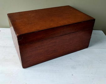 Beautiful 10" wooden Box with hinged lid. Hand crafted Wooden casket with vacant interior. Jewellery, ring or trinket box. Lovely gift.