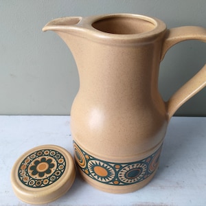 Lovely Vintage 1970&#39;s large coffee or tea pot in Kiln Craft Bacchus orange/brown with cool retro pattern. Vintage kitchenalia. Lovely gift.