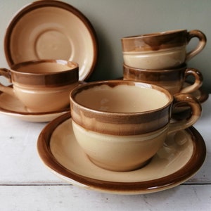 Set of 4 Gorgeous little Vintage Retro earthen ware espresso cups and saucers. Made by T.G. Green Church Gresley in the  'Granville' design.