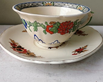 Gorgeous antique teacup planter made from Mason's cup and Wedgwood saucer. Perfect ceramic indoor or outdoor planter for Cactus/house plant.
