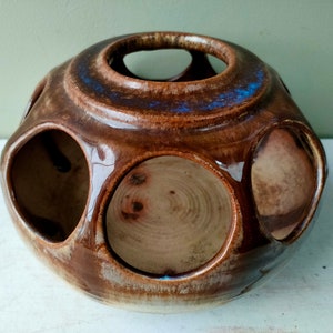 Attractive drip glaze Canterbury Pottery herb pot/potpourri bowl/vase or planter.  Stylish hand thrown vintage studio pottery piece.