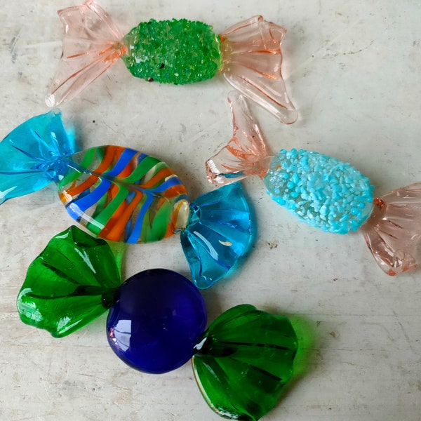 Gorgeous set of 4 vintage glass sweets with blue and green tones. Hand made with pretty detail.  Lovely gift