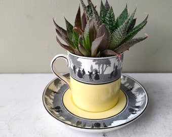 Lovely ceramic coffee cup planter. Foley (E. Brain & Co Ltd) China, art deco yellow and black pattern. Perfect Cactus or succulent planter.