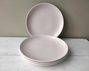 4 x Vintage 1950's Poole Pottery Twintone 7" Tea/Side/Bread Plates. Dusky pink (C54) colour. Mid century style, lovely gift!