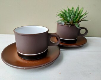 Lovely retro ceramic indoor planter made from Hornsea, Lancaster Vitramic Contrast pattern teacup and Dudson Brothers saucer. Lovely gift.