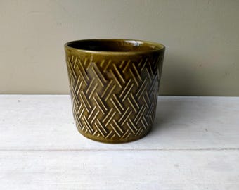 Attractive Lord Nelson pottery planter decorated in olive green with raised design. Perfect for cache pot for house plants.  Lovely gift!