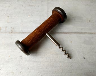 Gorgeous Vintage Spool Bobbin Cork Screw Wine Opener. Bistro Corkscrew from mill textile bobbin reel. Wooden Bottle Opener. Lovely gift!