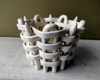 Attractive Antique Basket Weave Ceramic Cachepots/tea light holder.  Max Roesler German planter (unmarked). Lovely gift!