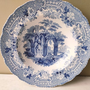 Stunning 10&quot; Antique &quot;Verona&quot; pattern Blue and white Serving or soup bowl. Staffordshire Transferware, stone china dish. Lovely gift!