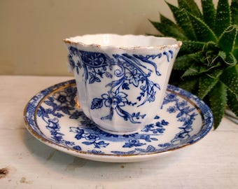 Ceramic teacup planter made from Doric China saucer and complimentary Teacup. Blue and white. Perfect for cactus or succulents, Lovely gift!