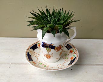Gorgeous creamer planter made from "Guaranteed English Bone China" cup and Warwick saucer. Perfect for Cactus/house plant. Lovely gift!