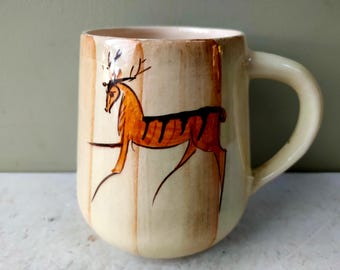 Cool vintage Babbacombe Lauriana (Philip Laureston) Studio Pottery Mug with stag design. From Torquay. Lovely gift.