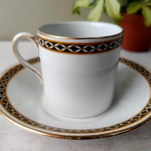 Lovely ceramic antique demitasse coffee can planter. Grimwades cup and saucer with classical border. Perfect Cactus or succulent planter.