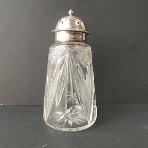 Stylish A1 Silver plated and Etched Glass Muffineer Sugar Caster by J H Potter Seffield. Sugar Shaker or Sifter. Perfect Wedding gift.