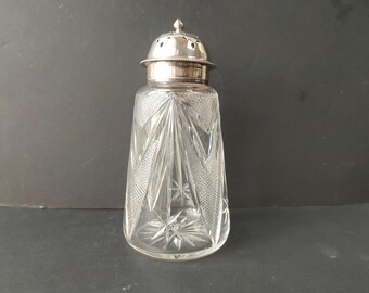 Stylish A1 Silver plated and Etched Glass Muffineer Sugar Caster by J H Potter Seffield. Sugar Shaker or Sifter. Perfect Wedding gift.