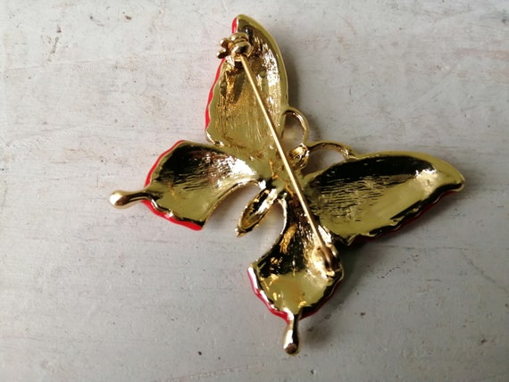 Broche Vintage Papillon – Métal Doré Et émail Bleu/vert – Occasion Charmante Années 70/80