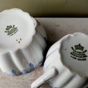 Lovely hand painted sugar bowl and creamer/milk jug by Mayer & Sherratt Melba Bone China. Blue Floral pattern and gold detail. Lovely gift image 2