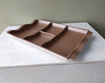 1950's Poole Pottery Twintone Hors D'oeuvres Serving Dish Platter. Mushroom and Sepia (C54) 4 section tray. Mid century shape, lovely gift!