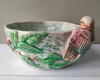 Gorgeous rare large Shorter and Son 8" fruit/salad bowl with blossom and bird decoration. Majolica Serving bowl no 309. Lovely gift.