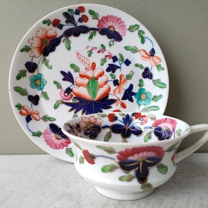 Gorgeous Antique teacup and saucer Attributed to John Rose, Coalport in Imari pattern. c1840 hand paint porcelain. 2 available. Lovely gift!