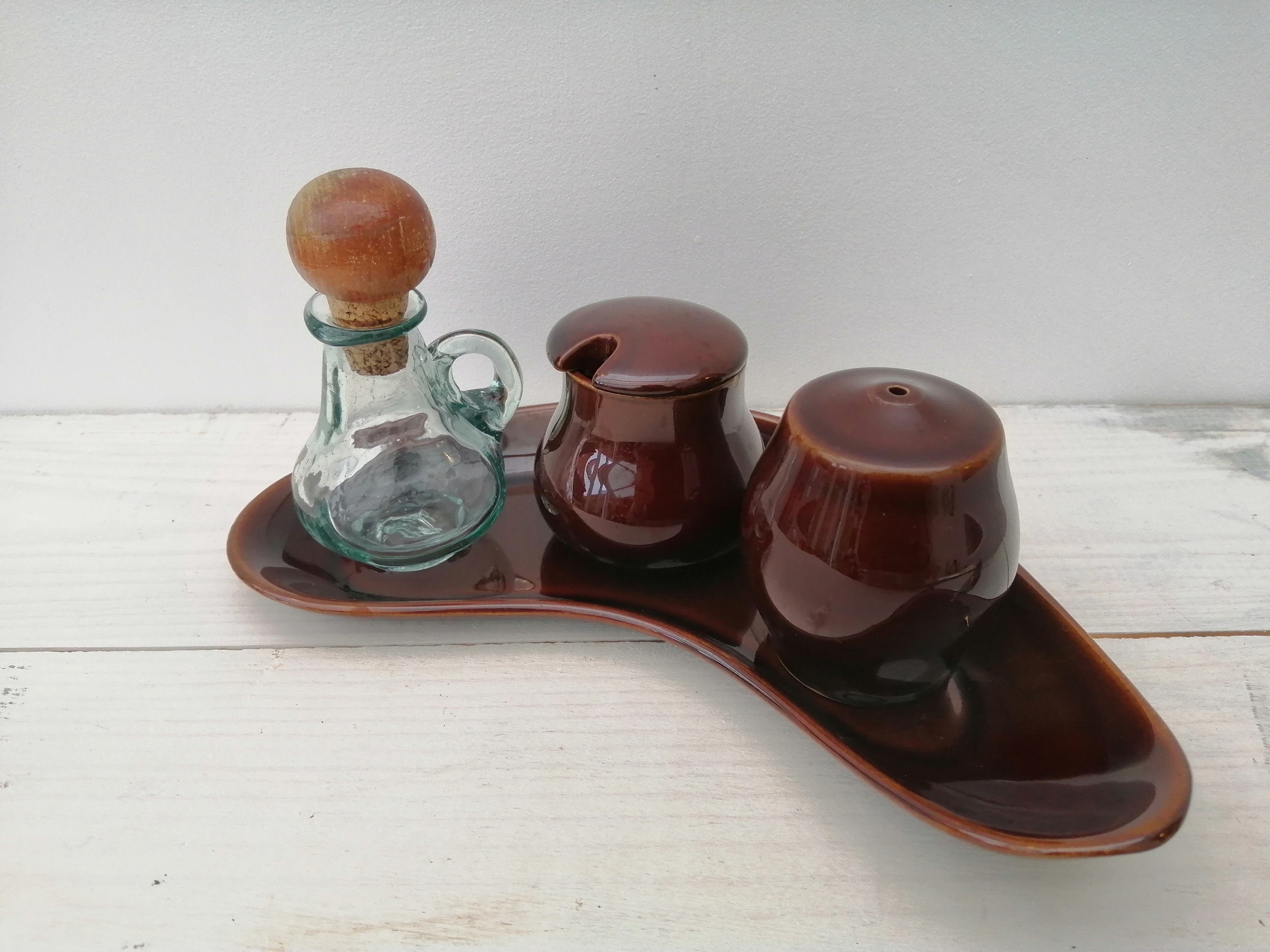 Vintage Denby pottery Homestead Cruet set on saucer/under Etsy