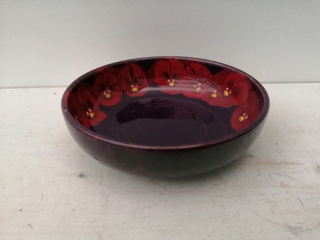 Plateau Art Nouveau Wächtersbach – Céramique Florale Avec Monture Métal 40x26 Cm – Pièce Antique Allemagne