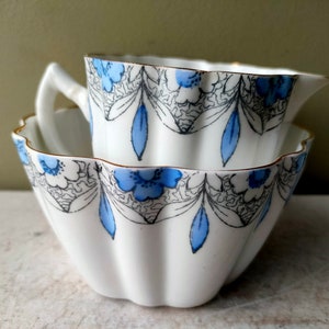 Lovely hand painted sugar bowl and creamer/milk jug by Mayer & Sherratt Melba Bone China. Blue Floral pattern and gold detail. Lovely gift image 6