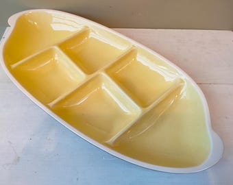 Rare Gorgeous Pilkington's Royal Lancastrian large Hors D'Oeuvre Dish designed by Mitzi Solomon Cunliffe c1950 in yellow and black.