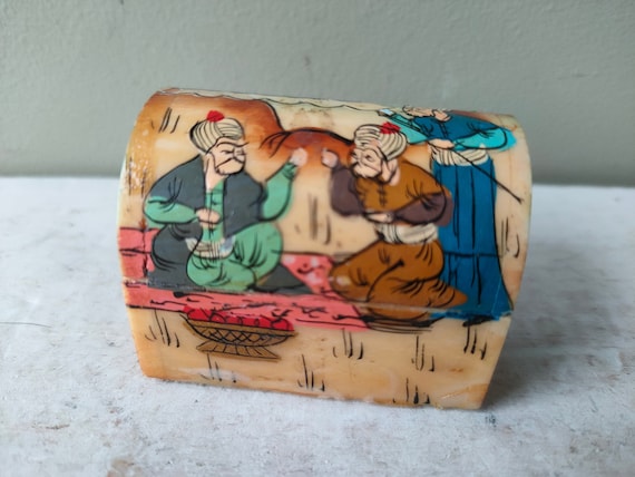 クラシックプー　トリンケットボックス　置物 Beautiful Vintage Miniature Turkish Ottoman Hand Painted