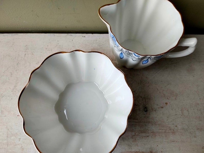 Lovely hand painted sugar bowl and creamer/milk jug by Mayer & Sherratt Melba Bone China. Blue Floral pattern and gold detail. Lovely gift image 3