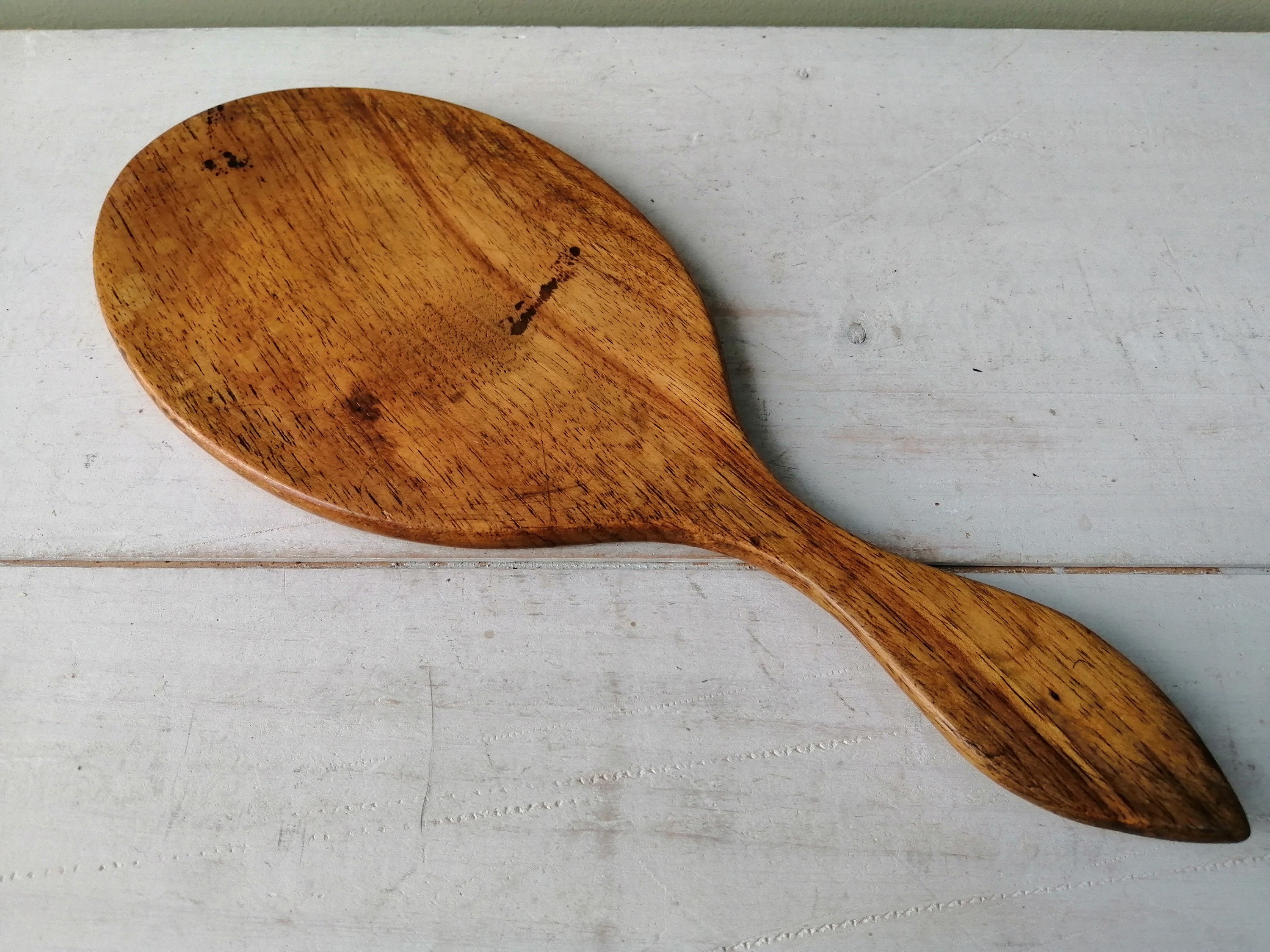 vintage wood hand mirror