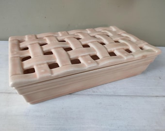 Gorgeous Crown Ducal ware ceramic flower brick with basket weave style. Perfect Art Deco planter/vase for flower arranging. Lovely gift!