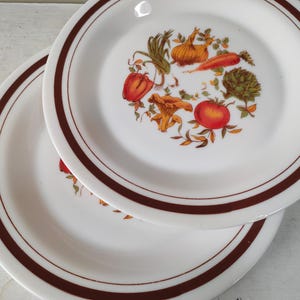 Par de platos principales Arcopal Pot au Feu Vegetables vintage de 24 cm. Vidrio blanco translúcido, resistente al calor y duradero. ¡Un regalo encantador!