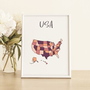 United States Map Print, USA Wall Art, USA Art, UsA Poster, UsA Room Decor, UsA Print, UsA Printable, United States of America map art