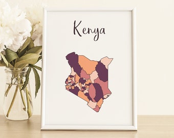 Kenia Karte Kunstdruck, Minimalistische Wanddekoration (Digitaler Download)