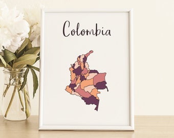 Colombia Map Art Print, Home Decor (Digital Download)