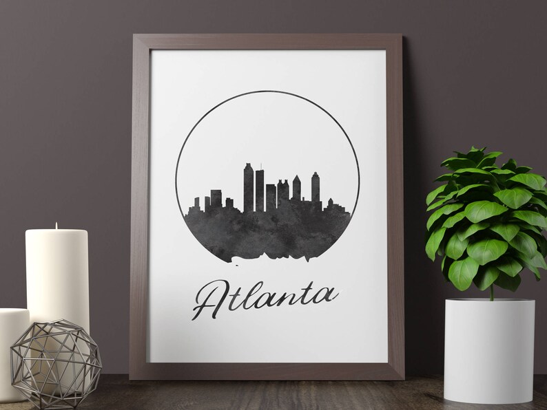 Watercolor Art Atlanta Skyline Cityscape Atlanta Poster Atlanta Print Atlanta Wall Decor Office Decor Georgia Art Atlanta Wall Art