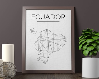 Ecuador Map Kunstdruck, geometrische Linien (Instant Download)