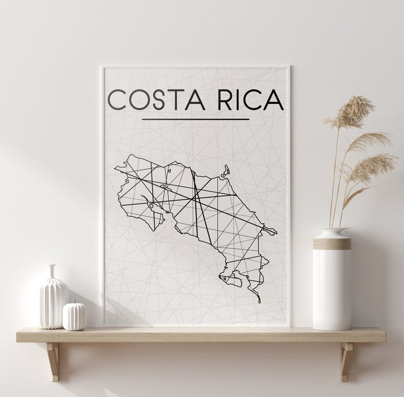 Costa Rica Map Costa Rica Wall Art Costa Rica Art Costa Etsy