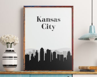 Kansas City Skyline Druck, Aquarell Stadtbild Kunst (Digitaler Download)
